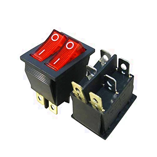 Taiss / 2Pcs AC 250V/16A, 125V/20A Red and Red Button with Light ON/Off DPDT 6 Pin 2 Position Mini Boat Rocker Switches Car Auto Boat Rocker Toggle Switch Snap KCD2-2101N-RR