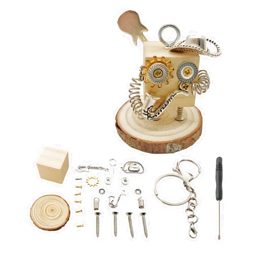 DEUXPER Robot Charm Ornament Craft Kit, DIY Keychain Decor by Metal Jewelry and Wood Parts, Cute Personality Handmade Pendants Gift for Birthday (Musician)
