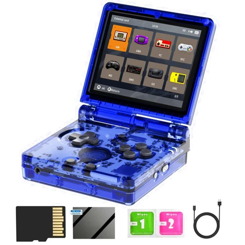 Voacle RG35XXSP Flip Retro Handheld Game Console ,3.5 Inch IPS Screen Linux System Built-in 64G TF Card 5532 Games Support 5G WiFi Bluetooth TV Output(Transparent Blue-New)