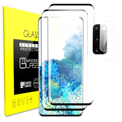 Siosaxdot Samsung Galaxy S20 Tempered Glass Screen Protector with Camera Lens Protector [3D Curved Cover] [Fingerprint Compatible] Clear Full Screen Coverage Protector for Samsung S20 6.2 inch [2+2 Pack]