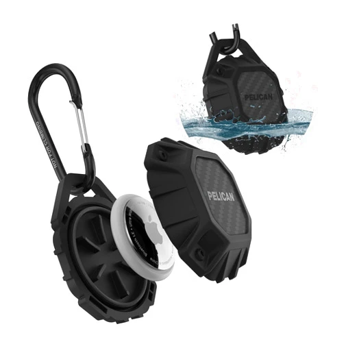 Pelican Marine AirTag Holder - Waterproof AirTag Keychain with Carabiner Clip [Impact Resistant] [Travel Essentials] Protective Apple Air Tag Case for Dog Collar, Backpack, Keys, Luggage - Black