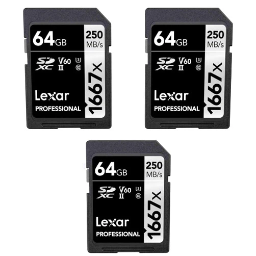 Lexar LSD64GCBNA1667 Professional SDHC/SDXC 1667x UHS-II 64GB Memory Card (3-Pack)