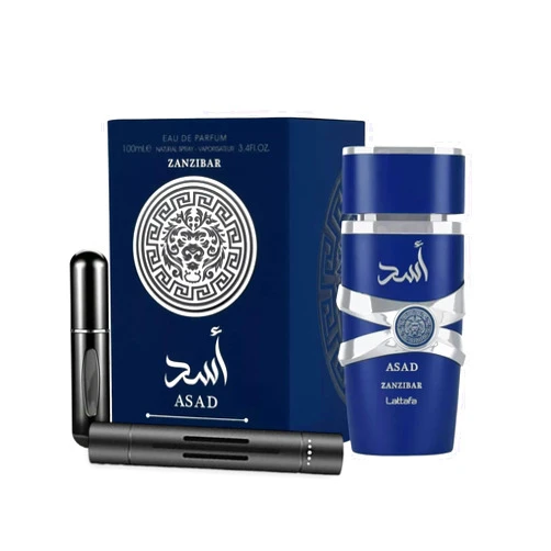 JUSPIT Bundle Lattafa Asad Zanzibar Eau De Parfum for Men Perfume Gift set, 3.4 Fl Oz, bundle with Car Fresheners, Travel Atomizer