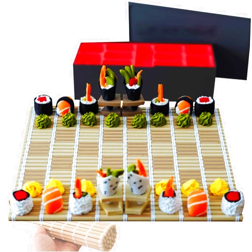 Younixo Sushi Chess - The Sushi Themed Chess Set, Sushichess Travel Chess Set with Folding Board, Sushi Game Kit for Two Player, Sushi Roller Chess Pieces, Sushi Mat Chess Board, Strategy Game for Adults(With