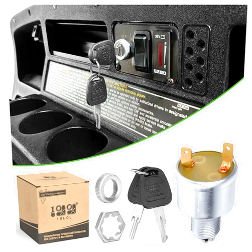 10L0L Golf Cart Starter Ignition Key Switch for EZGO Electric Golf Cart 17421G1, 2 Terminal Prongs, with Uniquely Keys