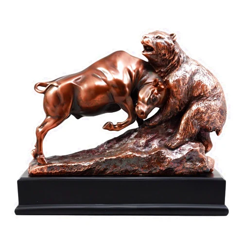 Ebros Gift Wall Street Stock Market Charging Bull Goring Bear Statue Bronze Electroplated Figurine with Base Ideal for Investors Money Managers Nature Wildlife Lovers