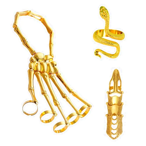 Taichell Skeleton Hand Bracelet Halloween Jewelry Decoration Skull Skeleton Hands with Snake Full Finger Rings for Women Men Punk Goth Bracelets Rings Jewelry Halloween Cosplay