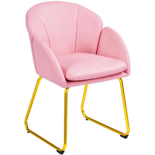 Yaheetech Modern PU Leather Armchair, Flower Shaped Makeup Chair Vanity Chair with Golden Metal Legs for Living Room/Makeup Room/Bedroom/Home Office/Kitchen, Simple Pink