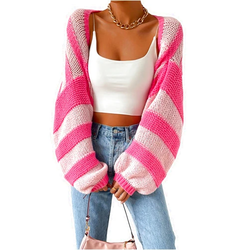 GORGLITTER Women's Color Block Striped Bolero Shrug Sweater Long Sleeve Open Front Crop Cardigan Top Outerwear