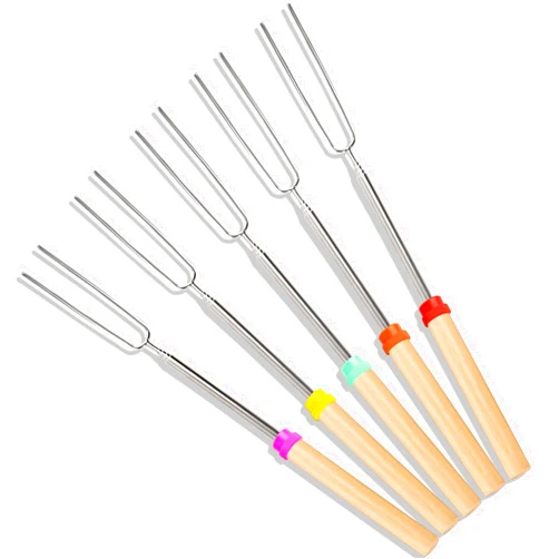 Mluchee 5Pack Smores Sticks Marshmallow Roasting Stick for Fire Pit 32inch Telescoping Sausage BBQ Hot Dog Forks for Camping, Backyard
