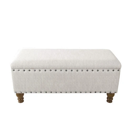 Homepop Home Decor | Upholstered Bench with Nailhead Trim | Large Ottoman with Storage for Living Room & Bedroom | Decorative Home Furniture, Gray Woven