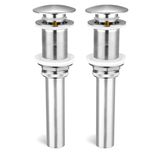 KES Bathroom Sink Drain Without Overflow, Brushed Nickel Pop Up Drain Vessel Vanity Sink Stopper 2 Pack, All Metal Rustproof Brass and 304 Stainless Steel, S2008D-BN-P2