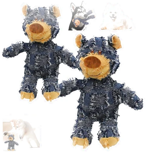 SENOY Squeaky Plush Bear Toy for Dogs, 2025 Indestructible Robust Bear Dog Toys to Keep Them Busy Plush Pet Toys Dog Companion for Heavy Chewers Pet Squeak Chew Toy for All Pets (Blue, Small+Large)