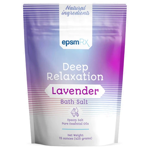 EpsmRx Deep Relaxation Bath Salt 15 Oz Epsom Salt Bath Soak Pouch, Lavender Essential Oil