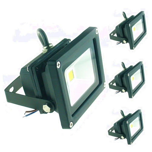 QUANS 10W 12V 24V DC AC Low Voltage LED Flood Light Lamp Floodlight Security Outdoor Waterproof Ultra Bright Black, 4 Pack Cool White