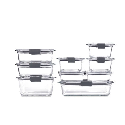 Rubbermaid Brilliance Glass Food Storage Containers, Set of 9 Food Containers with Lids (18 Pieces Total), BPA Free and Leak Proof
