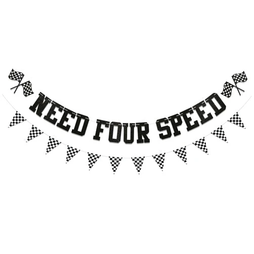 Yochamc Racecar 4th Birthday Banner, Black Glitter Need Four Speed Pennant, Eco-Friendly Paper, 6.0x3.0 inches, 7-Piece Set