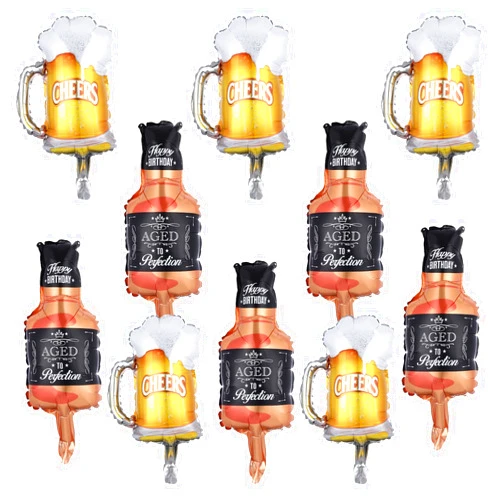 JANSONG PANRRPERS10 Pcs Whisky Bottle Foil Balloons and Beer Mug Cheers Foil Balloons 16 Inch for Birthday Party Party Decoration Party Beer Festival Supplies