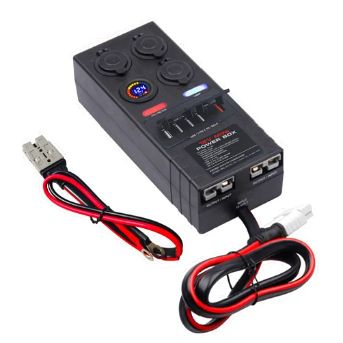 UCkasayfy Mini Power Distribution Box 12V DC Battery Socket Max. 50A Current with 2 x Anderson, 6 x USB & 3 x Cig Sockets, Mini Battery Box for Outdoors RV Camping Fishing Emergency