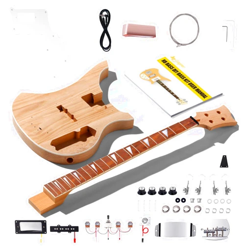 Leo Jaymz DIY Electric Bass Guitar Kit Mahogany Body Maple Neck (RB)