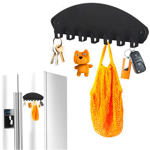 Lunhoo Magnetic Hook Rack, Magnetic Key Holder for Wall 7 Hooks, Wall Mount Keychain Hanger for Refrigerator, Metal Cabinet, Grills, Dishwasher (Matte Black)