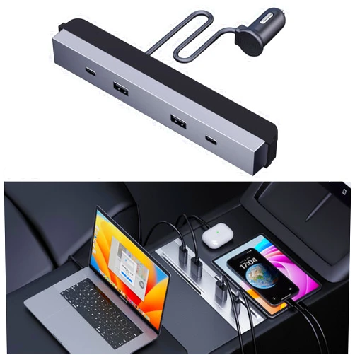 Vugosson USB Hub for Tesla 2024 Model 3 Highland Center Console, 27W - 65W Fast Charging, Accessories for Tesla Model 3 Highland 2024 Docking Station