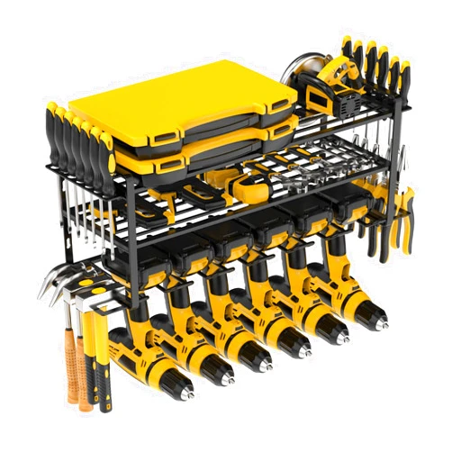 OuchTek 3 Layers Power Tool Organizer Wall Mount Heavy Duty Drill Holder Wall Mount With 6 Drill Slots Cordless Drill Holder for Garage Organization and Storage