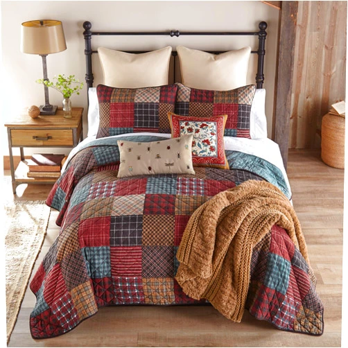 Donna Sharp Appalachia Plaid Cotton Quilted Bedding Set - 3-Piece Queen Size Quilt Set - Includes 1 Quilt and 2 Pillow Shams - Machine Washable - Perfect for Rustic Decor