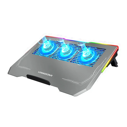 LIANGSTAR Laptop Cooling Pad, Aluminum-Alloy Gaming Laptop Cooler 8 Modes RGB Light for 10-17.3 Inch Notebook, Light Weight Stand with 3 Height Adjustable, 2 USB Ports & Type-C, Control Fan Speed