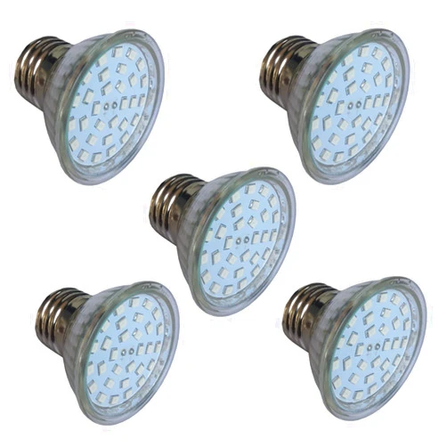 LLBEAULM E27 LED Light Bulbs Outdoor Landscape Yard Lighting 50W Equivalent Halogen Replacement 5W 12V 24V Bi-pin E27 AC/DC 12-60V Pack of 5 (Color : Blue)