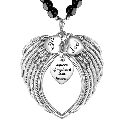 Ralukiia Memorial Gift for Loss of Mother and Father, Silver Angel Wings A Piece of My Heart Is in Heaven Rear View Mirror Car Charm, Mom Dad Angel Ornament, Sympathy Gift, Condolence Gift
