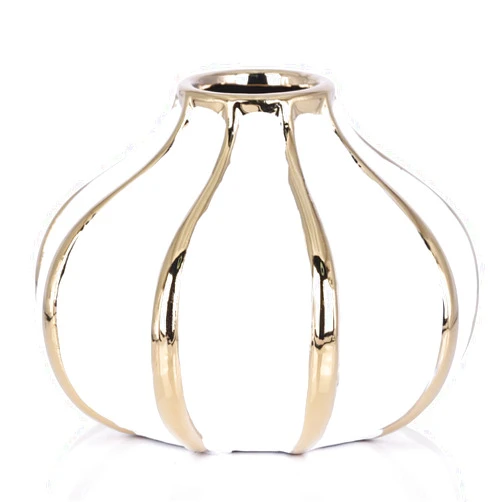 Oliruim White Gold Home Decor Vase, Round White Bud Ceramic Vase for Flower Decoration, Luxury Home Decoration, Living Room Decoration, Dining Table Centerpiece (E-White)