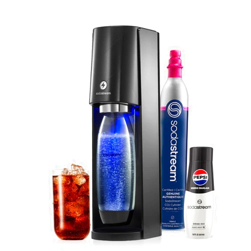 SodaStream E-TERRA Sparkling Water Maker (Black) with CO2, Carbonating Bottle, and Pepsi® Zero Sugar Mix