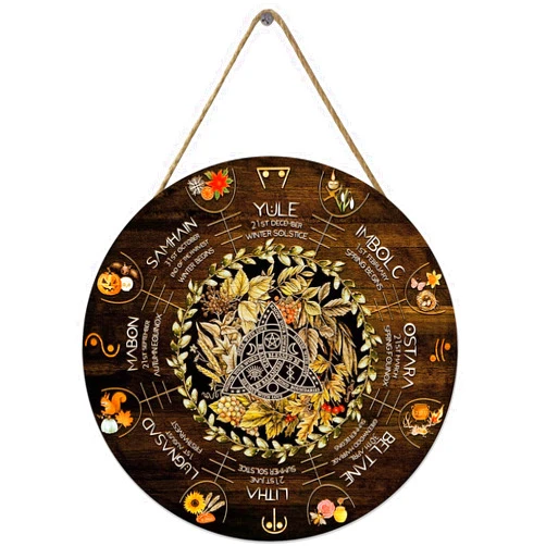 Fenarenes Wheel Year Wood Sign, Sabbats Pagan Witch Sign, Wiccan Holidays, Wicca Calendar, Yule Altar, Celestial Sign, Vintage Christmas Sign,Halloween Decor,Christmas Decor 12x12 Inch