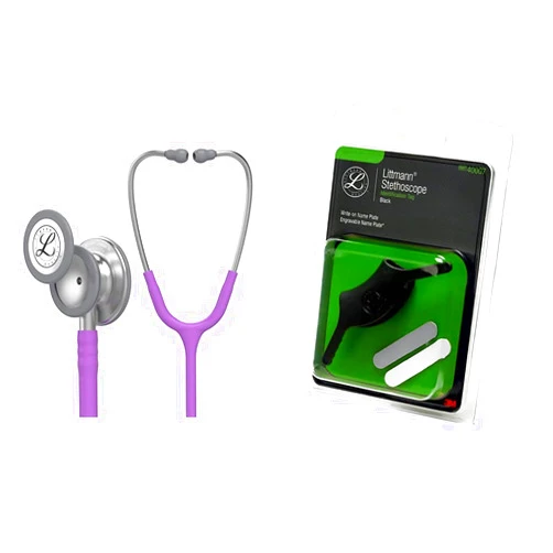 3M Littmann Classic III Monitoring Stethoscope, Lavender Tube, 27, inch, 5832 & 40007 Stethoscope Identification Tag, Black