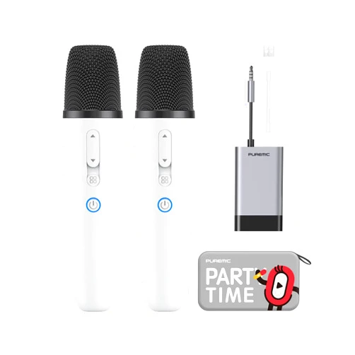 PUREMIC Tesla Karaoke Microphone for Tesla with Portable Case, Car Karaoke Microphone with USB A Receiver for Tesla Model Y/3/S/X, Wireless Singing Mic with 3.5mm Jack for Cars, Speakers (2 Mics+1 Case)