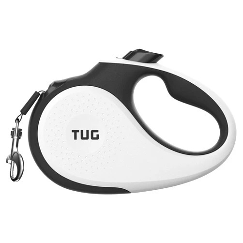 TUG 360° Tangle-Free Retractable Dog Leash | 16 ft Strong Nylon Tape | One-Handed Brake, Pause, Lock (Large, White)