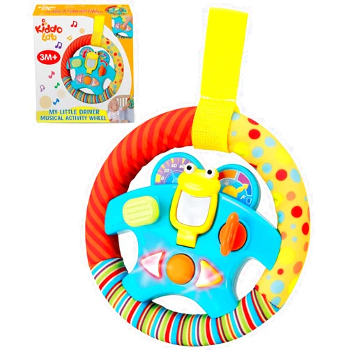 KiddoLab Steering Wheel Toy with Music,Lights,Sounds & Flip Up Mirror - Crib & Stroller Toys with Soft Fabric and Velcro Tap for Easy Attachment. Car Seat Toys for Babies and Toddlers. Ages 3 Months+
