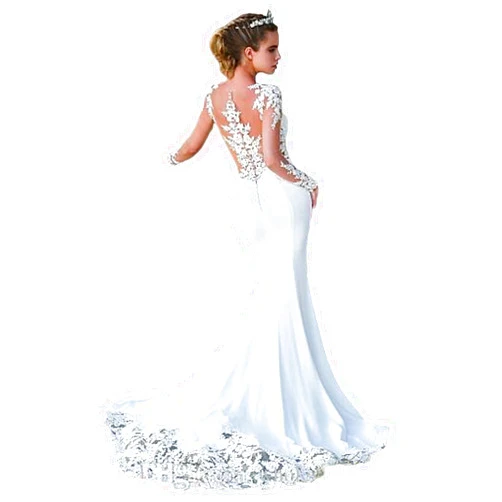 JIANRUIY Mermaid Lace Wedding Dresses Scoop Neck Long Sleeves Cocktail Prom Dresses with Applique 2024 JR106