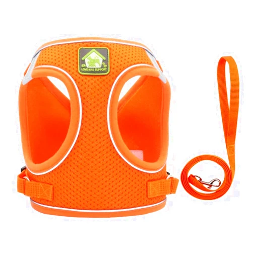 ESLETO Soft Mesh Dog Harness No Pull Dog Harness Pet Puppy Reflective Comfortable Padded Harnesses (Orange, M)