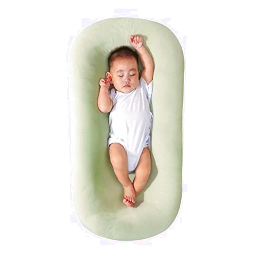 Veayiik Baby Lounger Nest for Newborn Soft Organic Cotton Breathable Lounger for Baby in Bed & Sofa (Green)