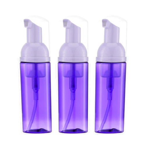 Owlyee 2oz Foam Bottle (3PCS) Empty Foaming Pump Dispenser for Hand Soap, Lash Cleanser, Shampoo to Travel (60ml, Purple)