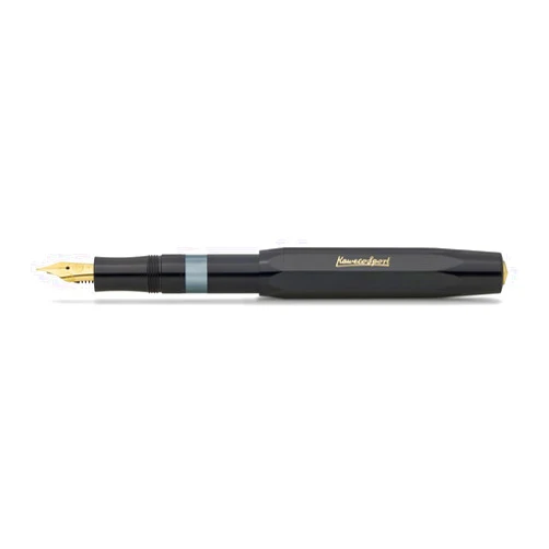 Kaweco PISTON SPORT CLASSIC Black/Gold I Premium Plastic Fountain Pen for Ink Bottles with Transparent Ink Window in Nostalgic Box I Exclusive Piston Filler 13 cm I Nib: F (Fine)