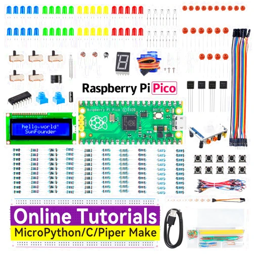 SunFounder Starter Kit for Raspberry Pi Pico with 40 Projects Online Tutorials, MicroPython C Piper Make Code, One-Stop Learning Electronics and Programming for Raspberry Pi Arduino Beginners Experts
