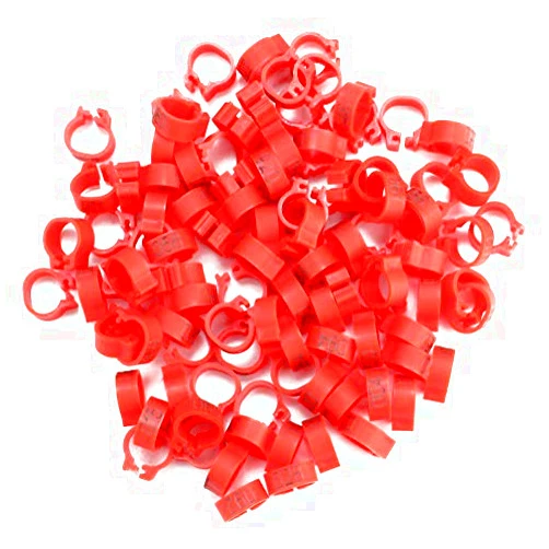 HEEPDD 6 Colors 100Pcs/Bag 8MM 001-100 Numbered Plastic Bird Leg Bands Rings Hen Pigeon Leg Poultry Dove Bird Chicks Parrot Clip Rings Band(Red)