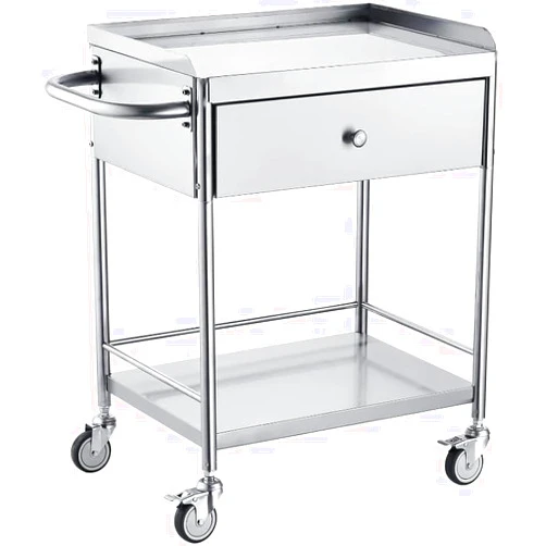 TrailBlaze 2 Layers Stainless Steel Utility Cart, 220 Lbs Weight Capacity Rolling Catering Cart with 2 Shelves & 1 Drawer Medical Trolley Lab Cart with 360° Silent Wheels for Laboratories Clinics