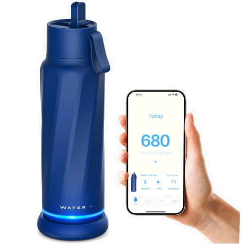 WATERH Vita Smart Water Bottle with Reminder to Drink Water, BPA-Free Vacuum Insulated Water Bottles with Straw, Bluetooth Intake Water Tracking Bottle, Ideal for Gift (18 oz)
