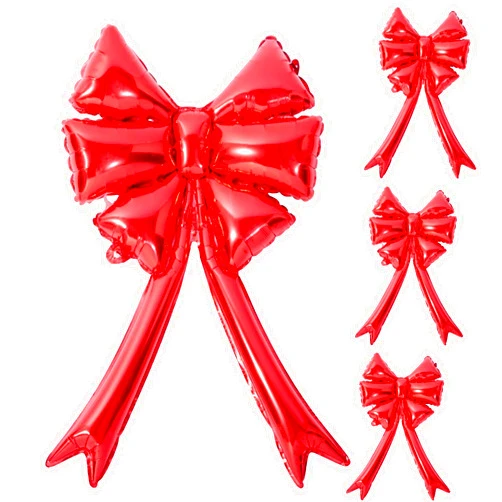 EDFHSEZ Large Christmas Bows Balloons, 4Pack Red Foil Balloon Decorations for Christmas Tree Topper, Wreath, Front Door, Outdoor & Indoor Party Decor