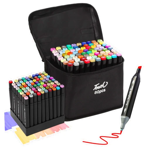 Hyrrt 80 Colors Dual Tips Alcohol Markers, Permanent Sketch Art Markers Pens Set with Pen Holder for Kids Adults Coloring,Painting, Sketching, Illustrations