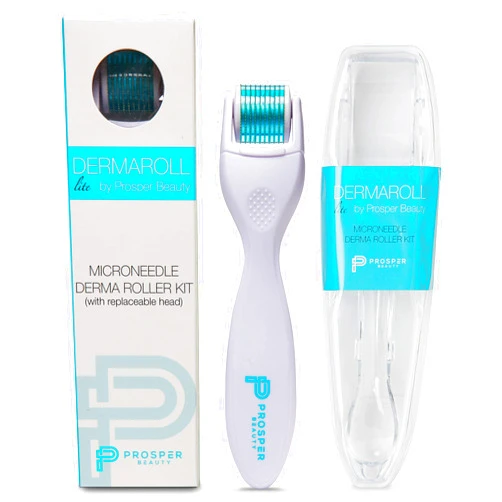 Prosper Beauty Derma Roller Microneedle Kit [DERMAROLL LITE 0.25mm by Prosper Beauty] Face Roller with Replaceable Head Exfoliation Microdermabrasion Micro Derma Skin Care Tool Dermaplaning Microneedling